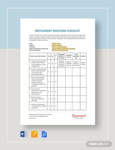 standard receiving checklist template