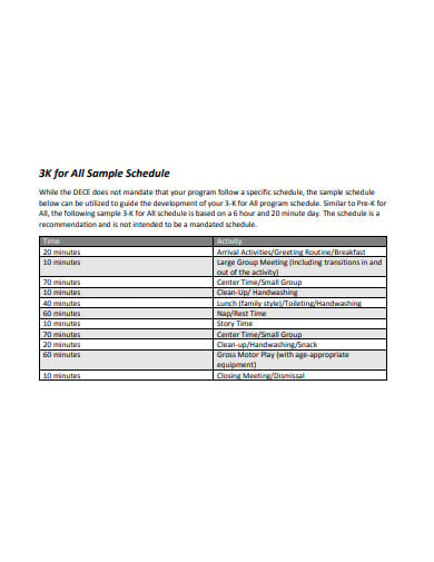 standard sample schedule template