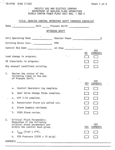 5+ Shift Change Checklist Templates - PDF, Google Docs, Word, Pages