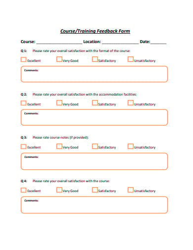 standard training feedback form 