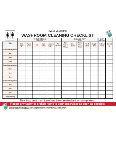 standard washroom cleaning checklist template