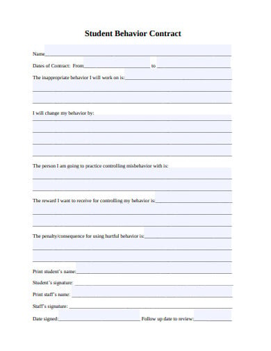 student behaviour contract template