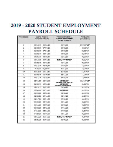 student-employement-payroll-schedule-template
