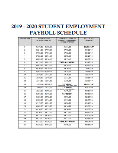 student employement payroll schedule template