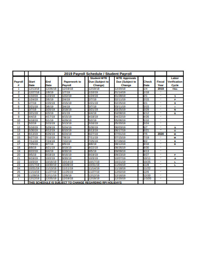 student payroll schedule template