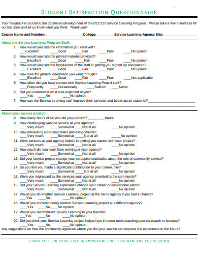 student satisfaction questionnaire