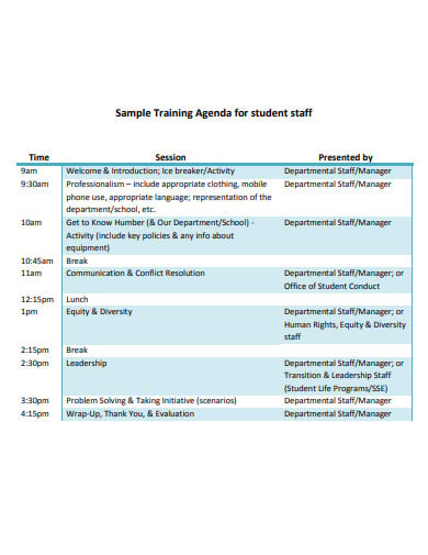 student staff training agenda template