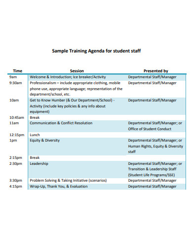 training agenda template