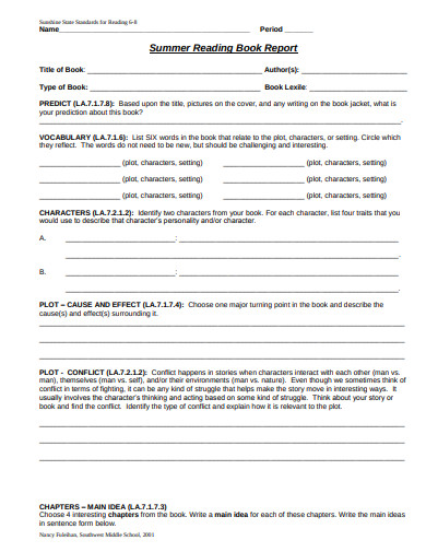 summer reading book report form