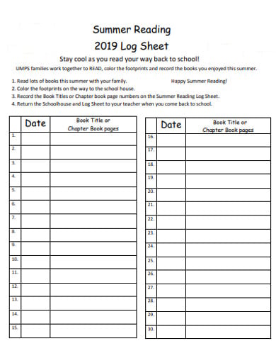 summer reading log sheet template