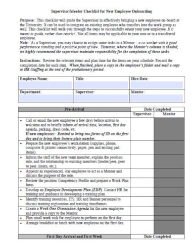 supervisor orientation checklist template