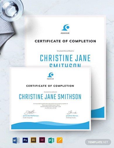 swimming certificate of completion template