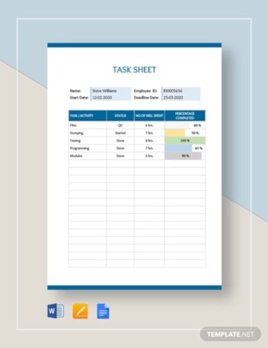 task sheet template