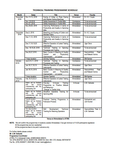 technical training program schedule template