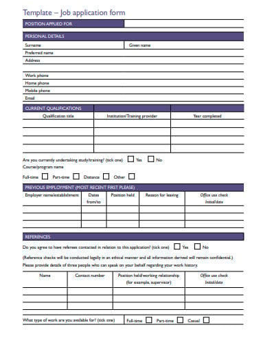 template job application form