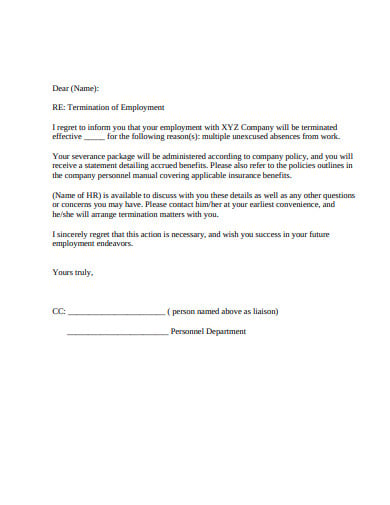 termination of employment letter example