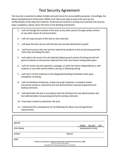 test security agreement template