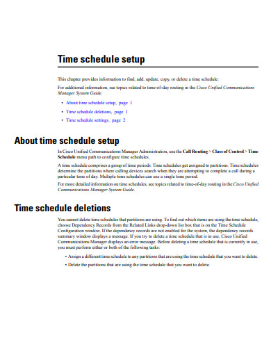 time schedule setup example