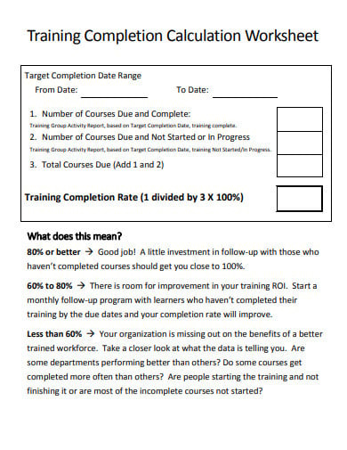 training completion calculation worksheet