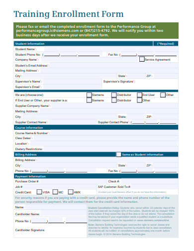 training enrollment form template
