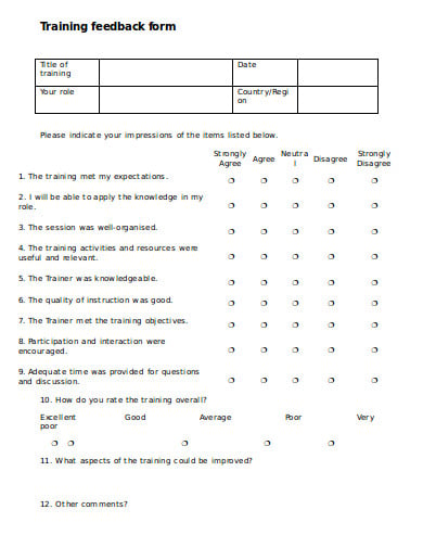 training feedback form format