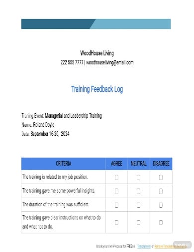 training feedback log template