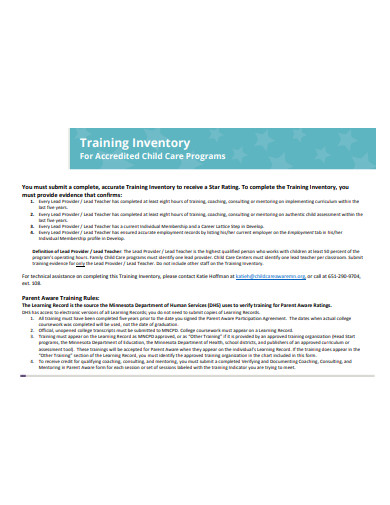 training inventory example