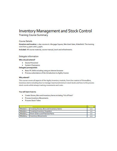 training inventory template