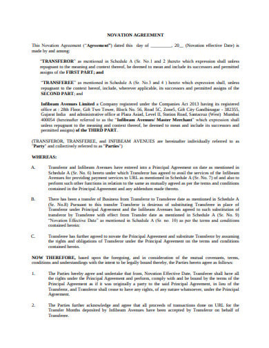 transfer novation agreement template