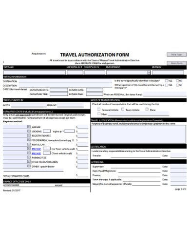travel autorization form template
