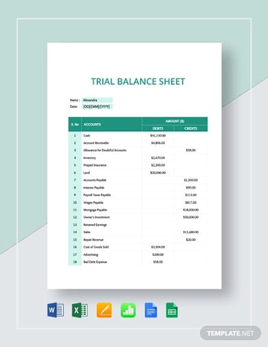 trial balance sheet template