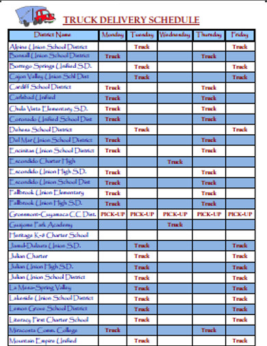truck delivery schedule template