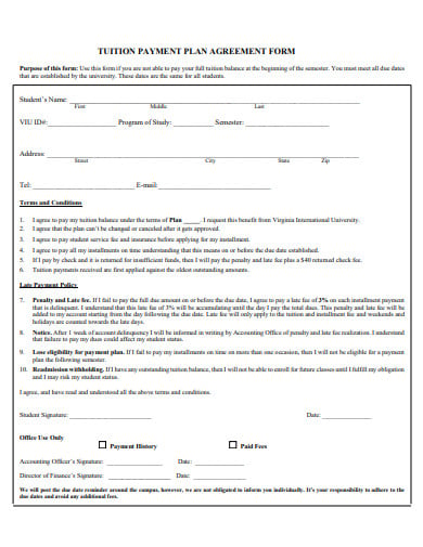 tuition payment plan agreement form