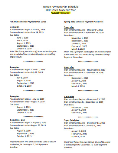 tuition payment plan schedule