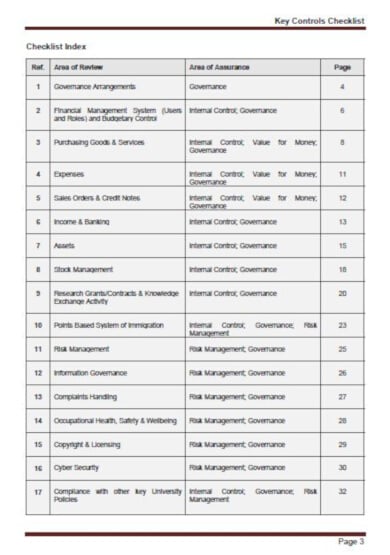 university finance audit control checklist template
