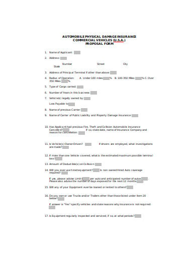 vehicle insurance form template