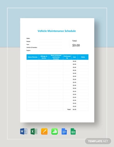 vehicle maintenance schedule template