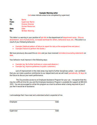 warning letter template in pdf
