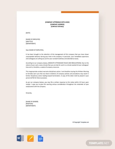 warning letter to employee for unacceptable behavior