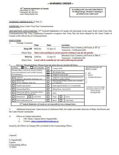 17 Warning Order Templates Pdf Doc 1362