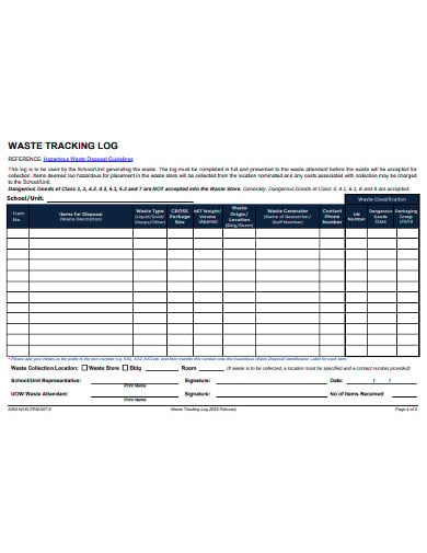 waste tracking log template