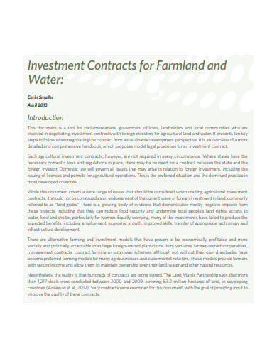 water investment contract template