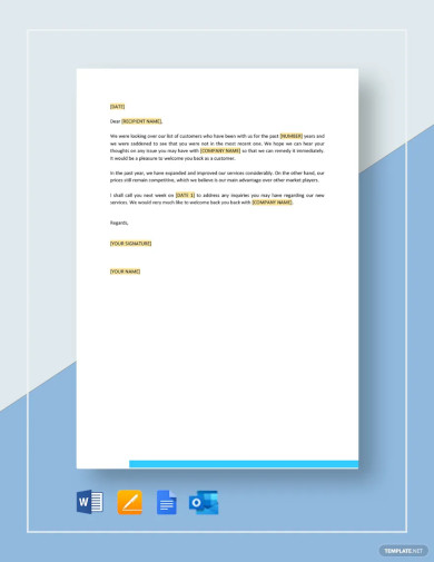 we would like to welcome you back as a customer letter template