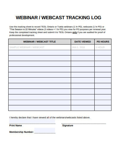 webcast tracking log template