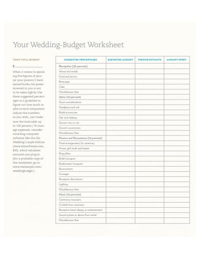 wedding budget worksheet template