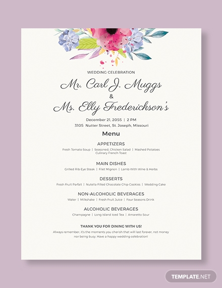 wedding flyer menu