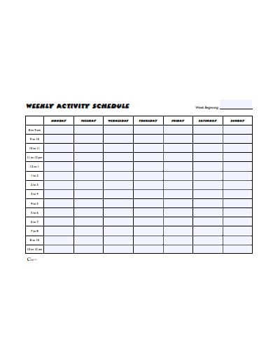 weekly activity schedule sample