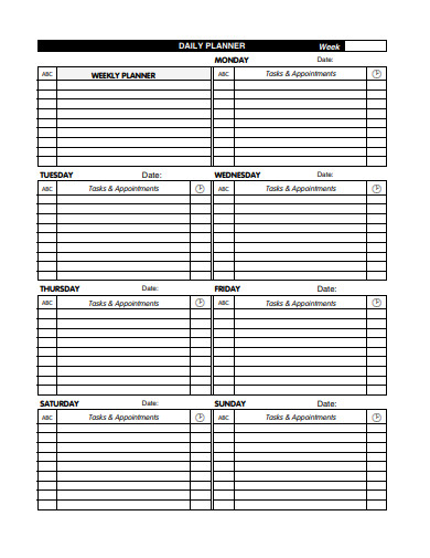 weekly daily planner example