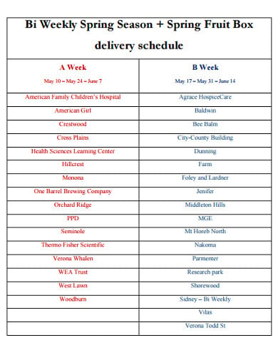 weekly delivery schedule template