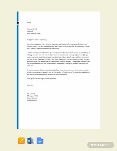 welcome letter from manager